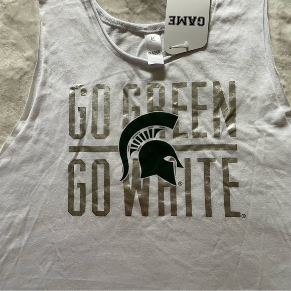 NWT Michigan State Spartans Go Green Go White White Raw Hem Crop Tank Top Medium - Picture 2 of 10